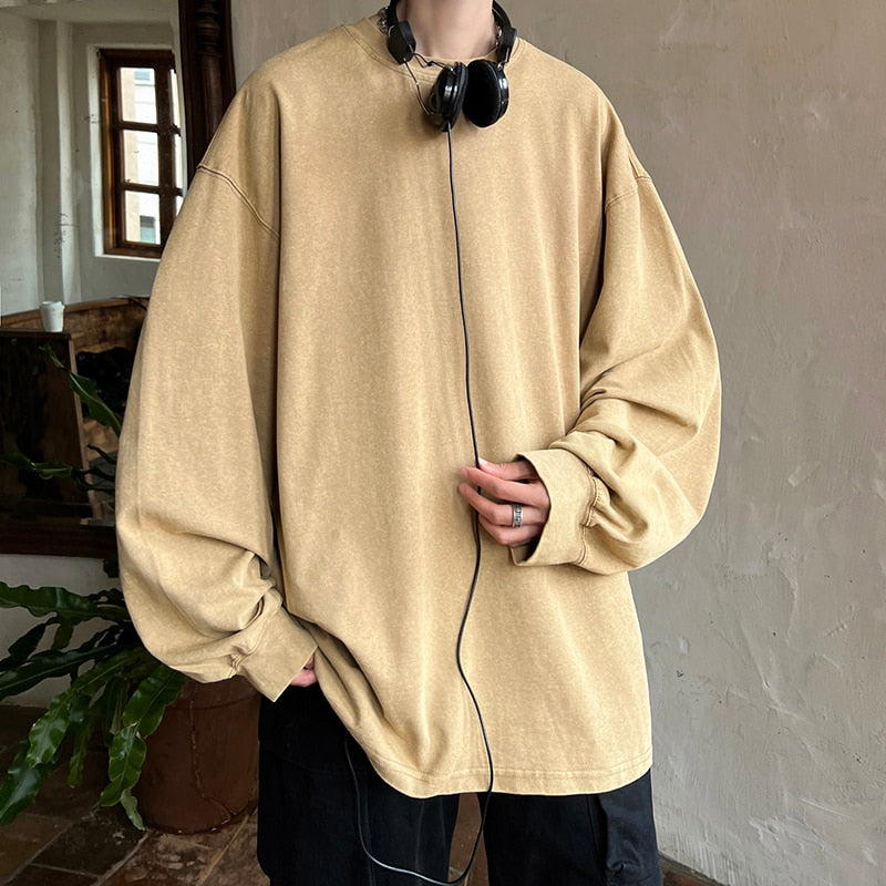 2024 Hip Hop Long Sleeve T Shirt Autumn Fashion Cotton Solid Color Streetwear Loose Oversized T-Shirts