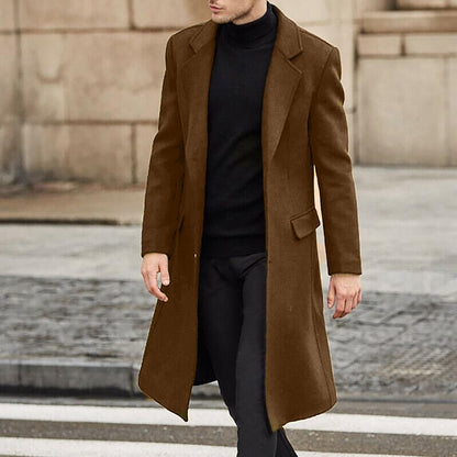 jiaabc Winter Warm Formal Wool Coat For Men Long Jacket Overcoat Fashion Trench Cardigan Solid Color Fashion Label Collar Outwear Male