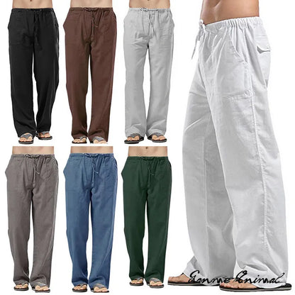 jiaabc Fashion Mens Linen Wide Pants Korean Trousers Oversize Sports Streetwear Male Spring Yoga Pants Casual Men Clothing Sweatpants