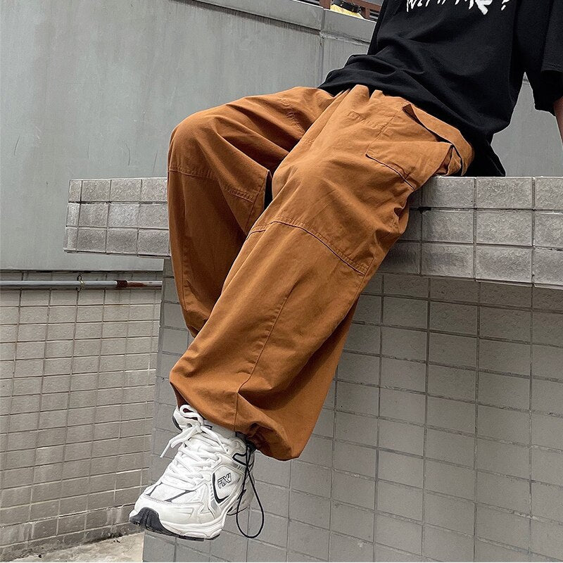 jiaabc Vintage Baggy Cargo Pants Men Cotton Wide Leg Trousers Male Oversize Retro Loose Casual Japanese Streetwear Hip Hop