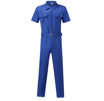 Men's Overalls Casual Streetwear Pocket Solid Color Short Sleeve+Trousers Jumpsuit Fashion Leisure Basic Work Pants