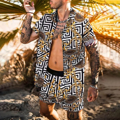 jiaabc NEW Men leopard print Hawaiian Sets Summer Short Sleeve Button Shirt Beach Shorts Streetwear Casual Mens Suit 2 Pieces