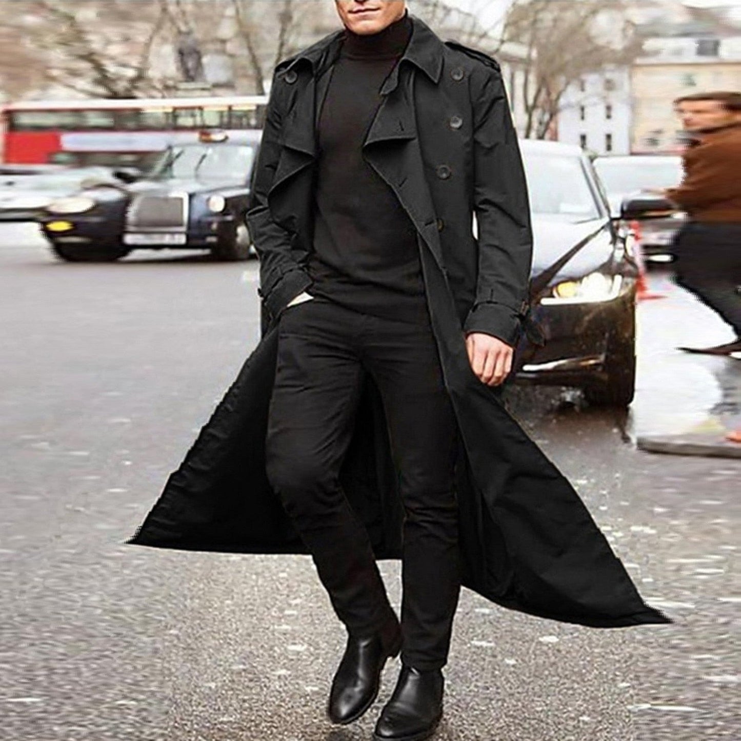 Men's Overcoat Autumn And Winter Fashion Handsome Long Trench Coat Double Breasted Coats Streetwear Party Belt Loose Jacket