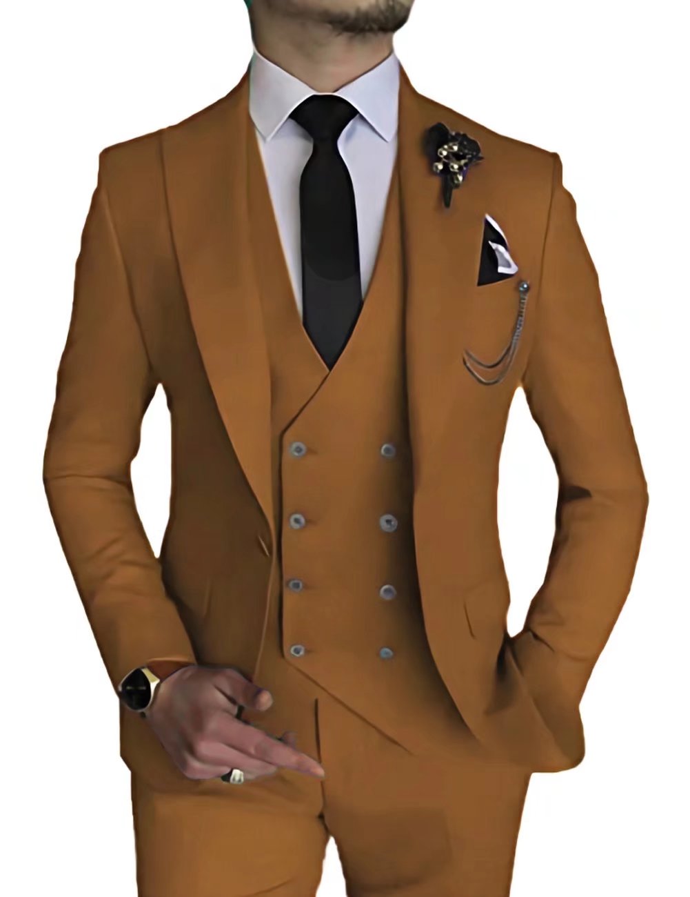 jiaabc Male Blazer Sets Peak Lapel Double Breasted 3Pcs Solid Color Elegant Slim Fit Men Suits Wedding Prom Groom (Blazer+Vest+Pant)