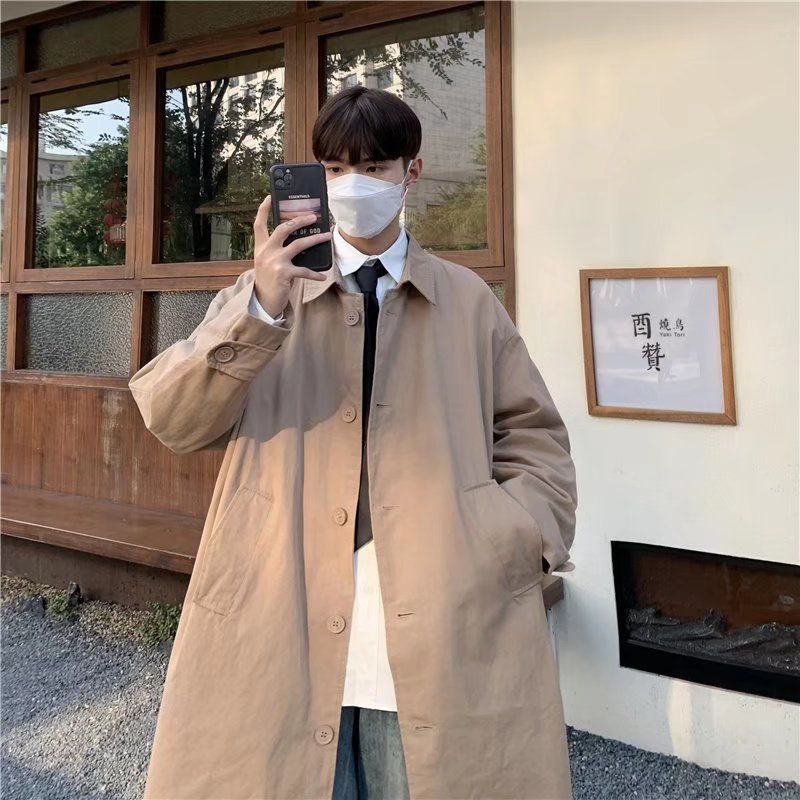 jiaabc Autumn Khaki/black Men's Shirts Windbreaker Male Trench Casual Long Waist Coat Men Oversized Windbreaker Jacket Man Overcoat