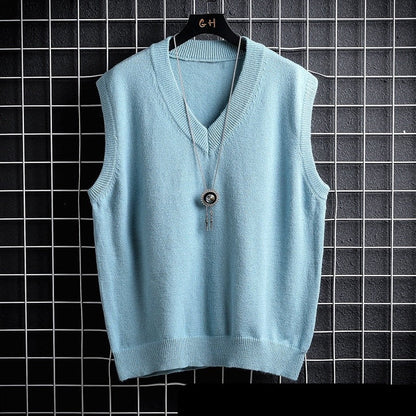 jiaabc Autumn and Winter Sweater Vest, White Loose Solid Color Thin Waistcoat Casual Waistcoat