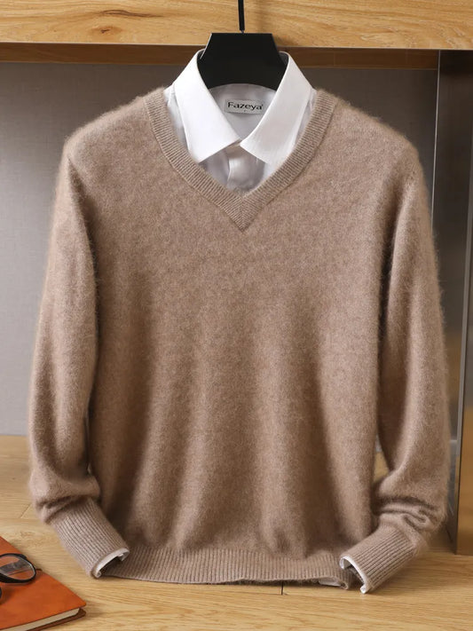 jiaabc 2024 NEW Men's Cashmere Sweater V-Neck Pullovers Knit Large Size Winter New Tops Long Sleeve High-End Jumpers