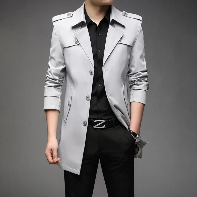 jiaabc New Spring Men Trench Fashion England Style Long Trench Coats Mens Casual Outerwear Jackets Windbreaker Brand Mens Clothing