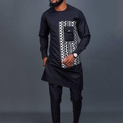 jiaabc jiaabc Dashiki Men Clothes Set 2 piece Outfit Various Black Set Long-sleeved Fashion Casual Top Trousers Suit African Men Clothing