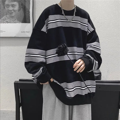 jiaabc Spring Autumn Striped Y2K Harajuku Hip Hop Sweatshirts Man Oversized Casual Tops Long Sleeve Loose Pullover Streetwear Clothes