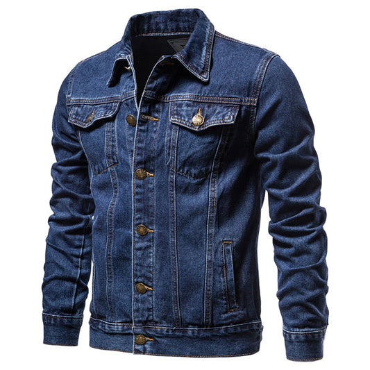 jiaabc New Cotton Denim Jacket Men Casual Solid Color Lapel Single Breasted Jeans Jacket Men Autumn Slim Fit Quality Mens Jackets