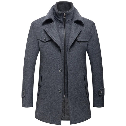 jiaabc Winter Men Slim Fit Wool Trench Coats Fashion Middle Long Outerwear Mens Double Collar Zipper Solid Color Casusal Woolen Coats