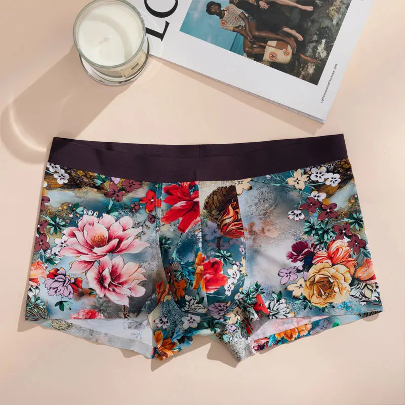 2pcs Men's Underwear Flower Panties Sexy Fashion Printed Boxer Shorts Soft Breathable High Elasticity Comfort  Briefs  Hot Sale