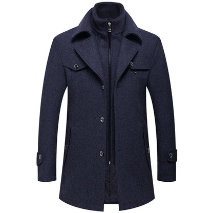 jiaabc Winter Men Slim Fit Wool Trench Coats Fashion Middle Long Outerwear Mens Double Collar Zipper Solid Color Casusal Woolen Coats