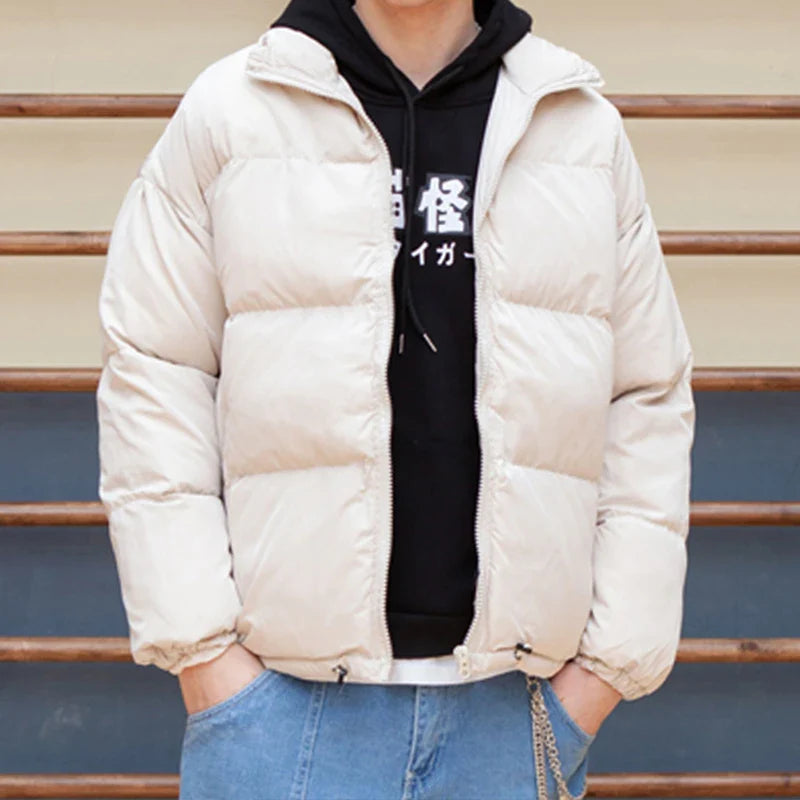 jiaabc Men Harajuku Warm Bubble Coat Winter Jacket Streetwear Solid Black Parkas Man Korean Fashion Puffer Jackets Coats