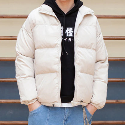 jiaabc Men Harajuku Warm Bubble Coat Winter Jacket Streetwear Solid Black Parkas Man Korean Fashion Puffer Jackets Coats