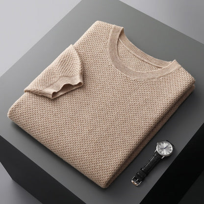 jiaabc 100% Pure Wool T-Shirt Men's Round Neck Pullover Short Sleeve Autumn Winter New Honeycomb Stitch Vest Casual Sweater