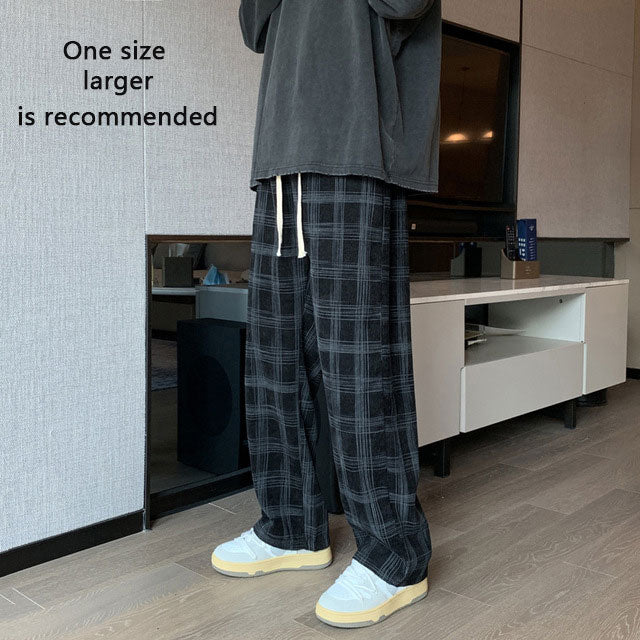 Men Checkered Casual Pants Loose Straight Corduroy Pants Sweatpants Man Fashion Streetwear Spring New Hip Hop Trousers