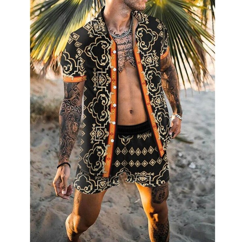 jiaabc NEW Men leopard print Hawaiian Sets Summer Short Sleeve Button Shirt Beach Shorts Streetwear Casual Mens Suit 2 Pieces