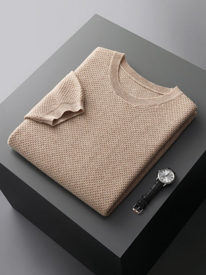 jiaabc 100% Pure Wool T-Shirt Men's Round Neck Pullover Short Sleeve Autumn Winter New Honeycomb Stitch Vest Casual Sweater