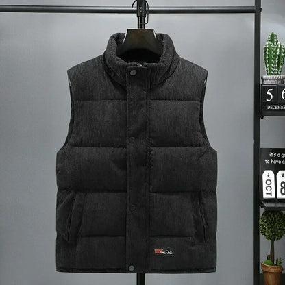 jiaabc Men's Thick Warm Vest Autumn Winter Cotton Padded Sleeveless Jacket Men Casual Stand Collar Oversized Waistcoat Vests Male