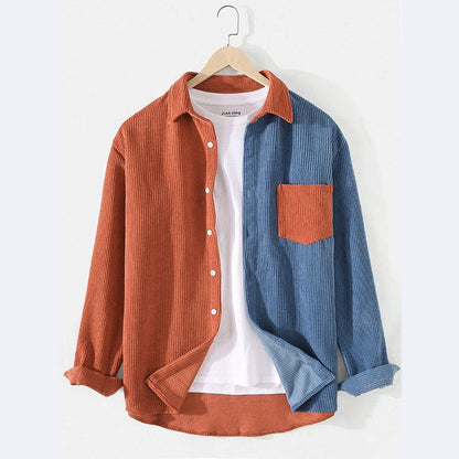 jiaabc Fashion Colour Blocking Men Clothing Pocket Outwear Men's Autumn Long Sleeve Shirts Thicken Corduroy Casual Shirt Coats