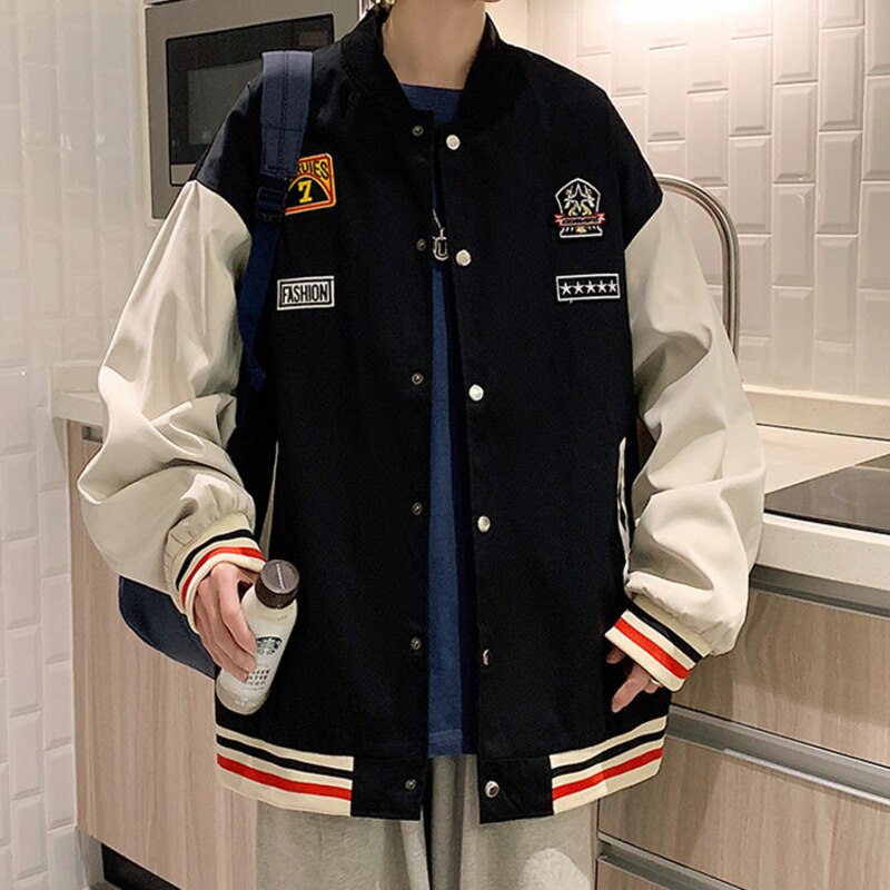 jiaabc Fashion Mens Bomber Jacket  Embroidered  Spring Loose Unisex Baseball Outwear Unisex Korean Clothing Male Coats