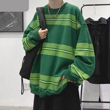 jiaabc Spring Autumn Striped Y2K Harajuku Hip Hop Sweatshirts Man Oversized Casual Tops Long Sleeve Loose Pullover Streetwear Clothes