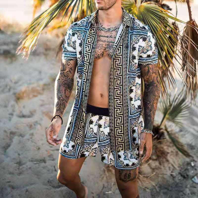 jiaabc NEW Men leopard print Hawaiian Sets Summer Short Sleeve Button Shirt Beach Shorts Streetwear Casual Mens Suit 2 Pieces