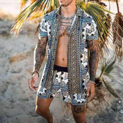 jiaabc hot Hawaiian Set Mens Printing Set Short Sleeve Summer Casual Floral Shirt Beach Two Piece Suit New Fashion Men Sets S-3XL