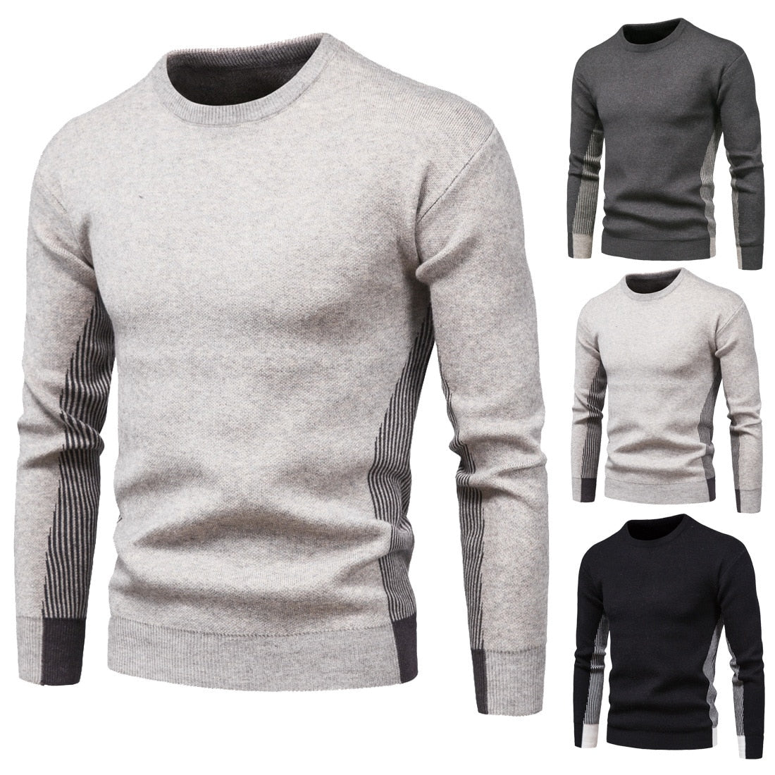 jiaabc Autumn New Foreign Trade Men's Knitwear Round Neck Colored Solid Sweater Underlay