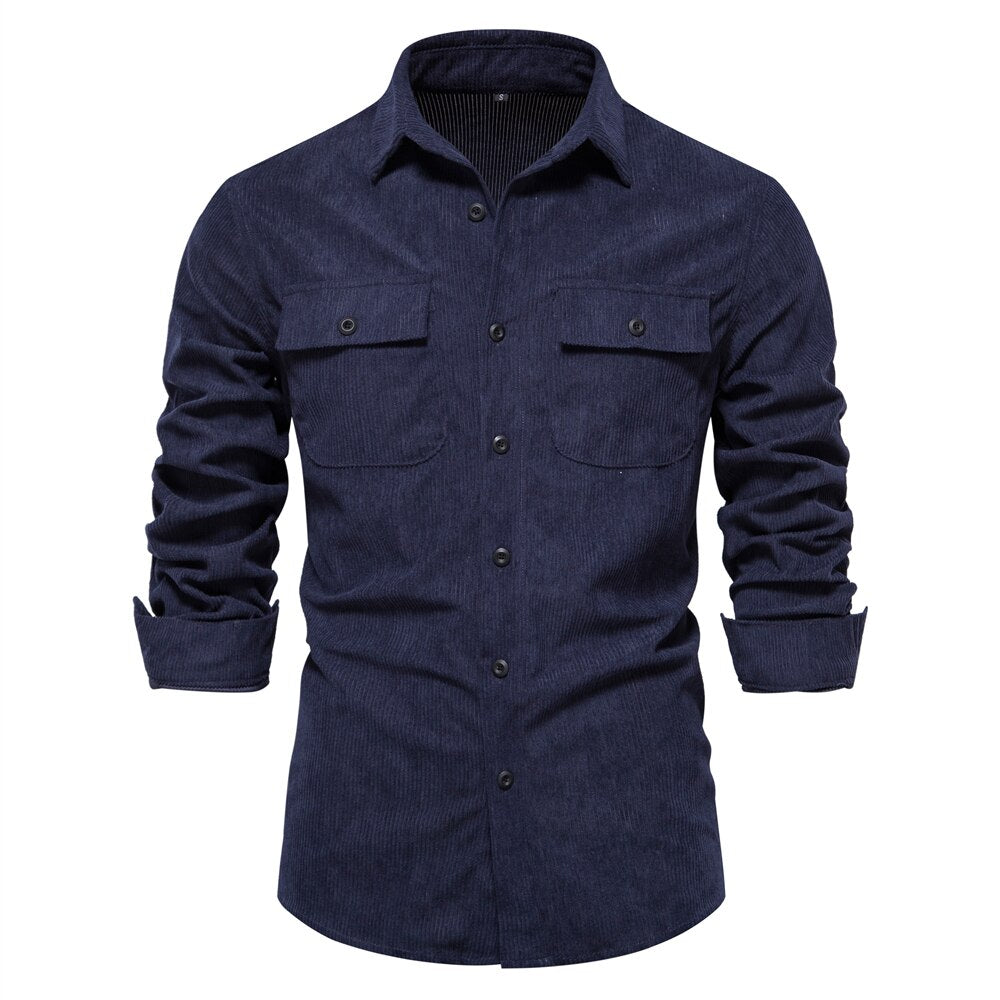 jiaabc Autumn New Cotton Shirt Men's Business Casual Shirt Lapel Solid Pocket Men's Shirt Men's Autumn Fashion Shirt