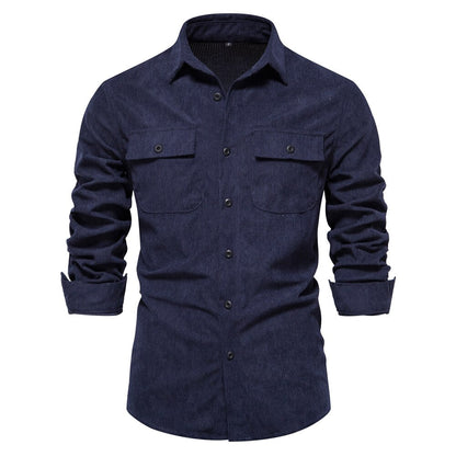 jiaabc Autumn New Cotton Shirt Men's Business Casual Shirt Lapel Solid Pocket Men's Shirt Men's Autumn Fashion Shirt