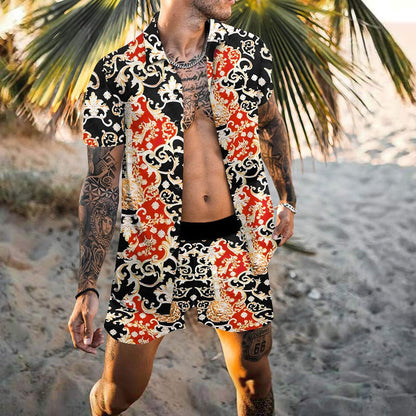 jiaabc Mens Vintage Floral Shirts and Shorts 2 Pieces Suit Vacation Outfits Sets Casual Button Down Beach Hawaiian Shirt Suits Men 2023