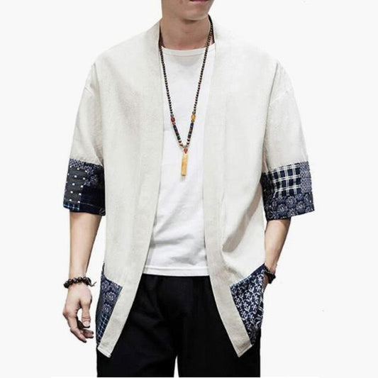 jiaabc  Summer Men's Kimono Jackets Cardigan Mens Lightweight Casual Cotton Blends Linen Seven Sleeves Open Front Coat Outwear