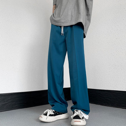 Ice Silk Suit Pants Men Casual Solid Color Fashion Trousers New Korean Brand Loose Straight-leg Male Summer Pants