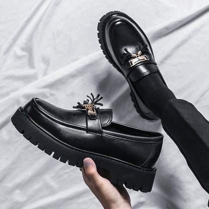 jiaabc New Platform Shoes Loafers Shoes Men Thick-soled Wedding Shoes Black Formal Business Shoes Slip-on Leather Increase Casual Shoes