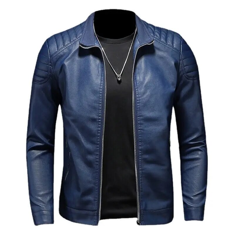 jiaabc Moto Pu Leather Jacket Men Winter Leahter Jacket Male Stand Collar Casual Windbreaker Trendy Mens Clothing Black Blue