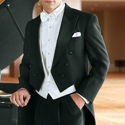 jiaabc Black Wedding Tailcoat for Groom Dinner Party Tuxedo 3 Piece Formal Men Suits with White Vest Pants Male Fashion Prom