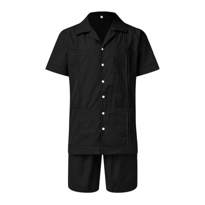 jiaabc Men's Summer Casual Loose Two Piece Sets Beach Solid Workwear Pocket Linen Man Suit Short Sleeve Button Shirt And Shorts Outfits