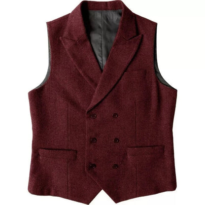 Green Men's Vest Double Breasted Herringbone Winter Wool Tweed Waistcoat Slim Fit Casual Suit Vest Gentleman Wedding Clothes