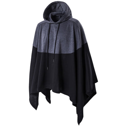 M-5XL Autumn New Men's Cloak Coat Loose Large Cloak Hooded Color Block Top