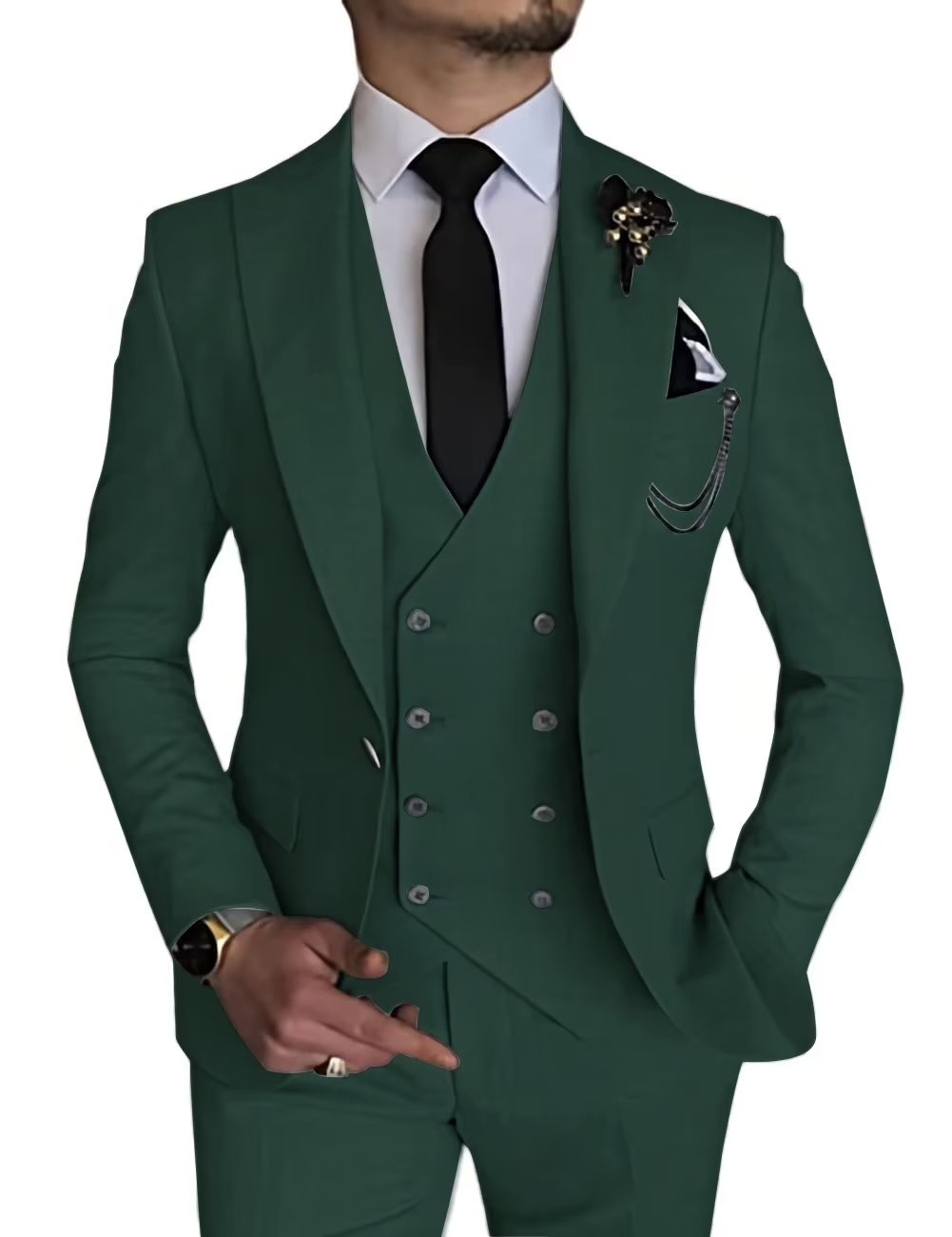 jiaabc Male Blazer Sets Peak Lapel Double Breasted 3Pcs Solid Color Elegant Slim Fit Men Suits Wedding Prom Groom (Blazer+Vest+Pant)