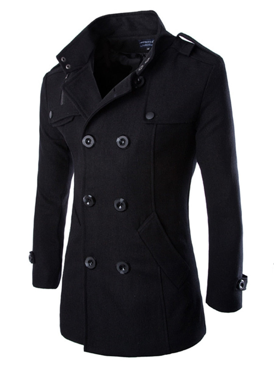 2024 Autumn Men Boutique Black Gray Classic Solid Color Thick Warm Coats Men's Extra Long Trench Coat Male Jacket