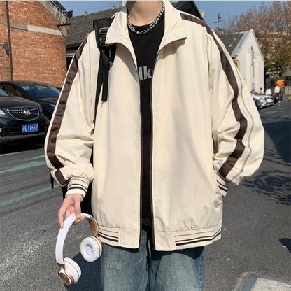 jiaabc All Match Spring Summer Fashion Men Solid Casual Shirt Loose Pockets Safari Style Striped Patchwork Jacket Coat Cool Boy Soft