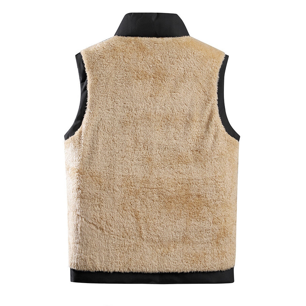 jiaabc Men's Lambswool Zipper Vest Sleeveless Coat Winter Plus Size Warm Waistcoat Fleece Vest High Quality Fleece Vest Jackets