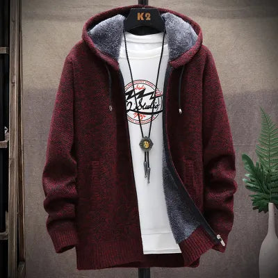 jiaabc Autumn and Winter New Men's Fashion Hooded Sweater Men's Casual Plus Fleece Thickened Warm High-Quality Large Size Sweater