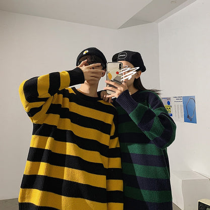 jiaabc Striped Men Sweaters Autumn Men's Pullovers Harajuku Streetwear Tate Landon Sweater Green Striped Sweater Women