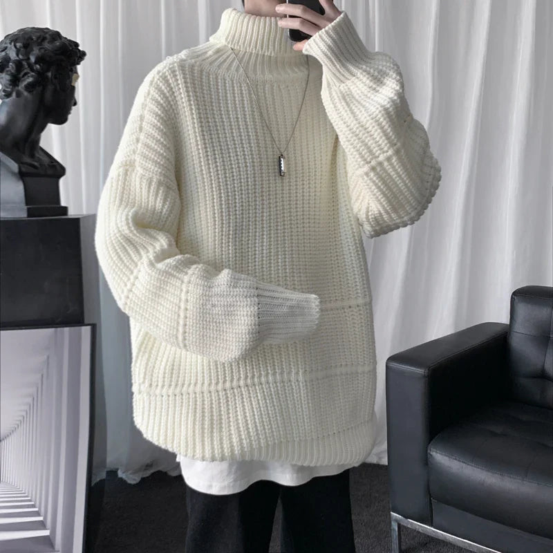 jiaabc Autumn Winter Mens Casual Turtleneck Pullover Men's Long Sleeve Rollneck Sweater Korean Style Fashion Warm Knitted Sweater