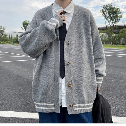 jiaabc British Retro Cardigan Sweater New Korean Harajuku Academic Knitted Sweater Pullover Hip Hop Streetwear Loose Knitwear Tops